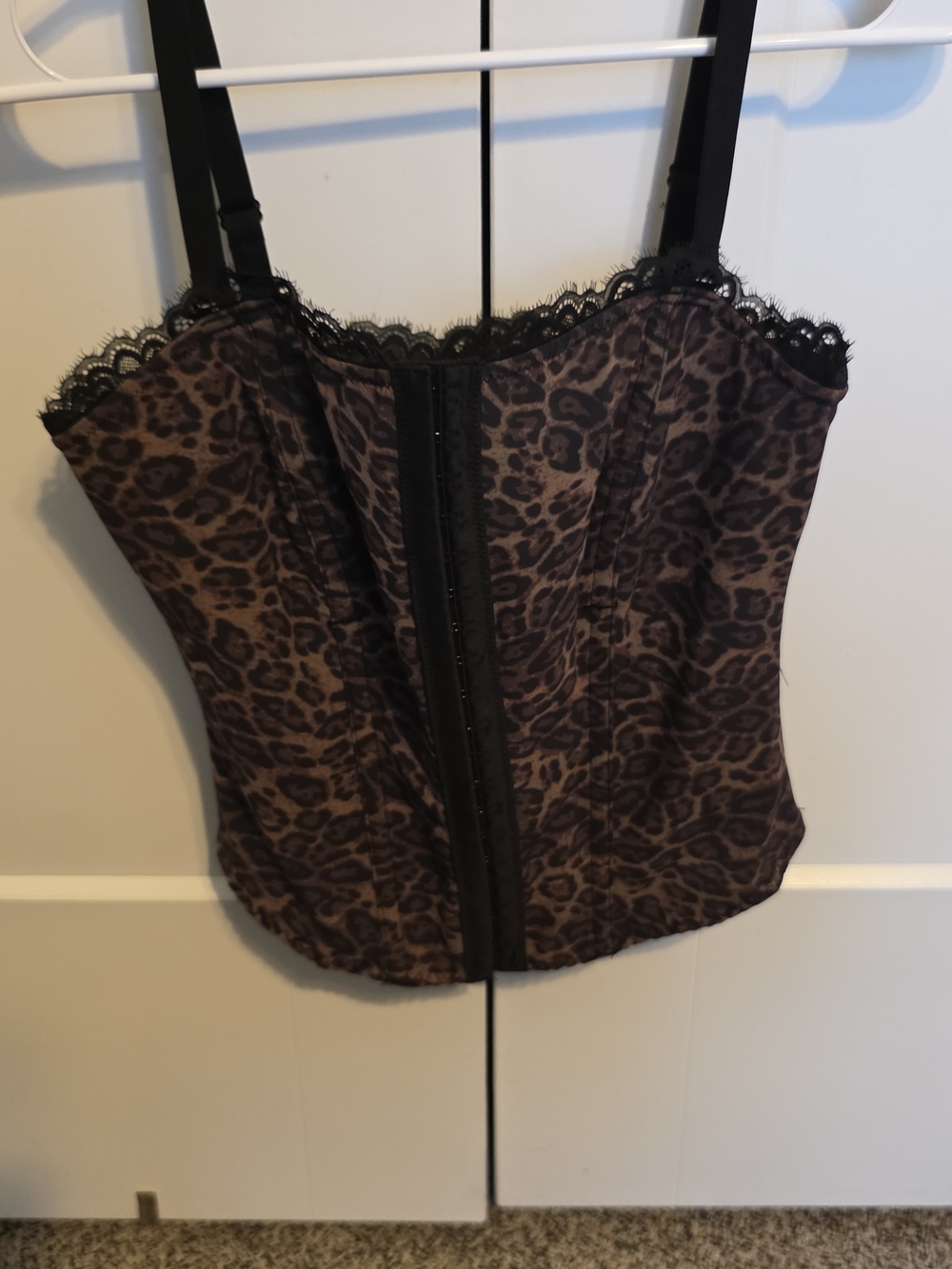 Leopard Print Lace-Trim Crop Corset Top - Brown
